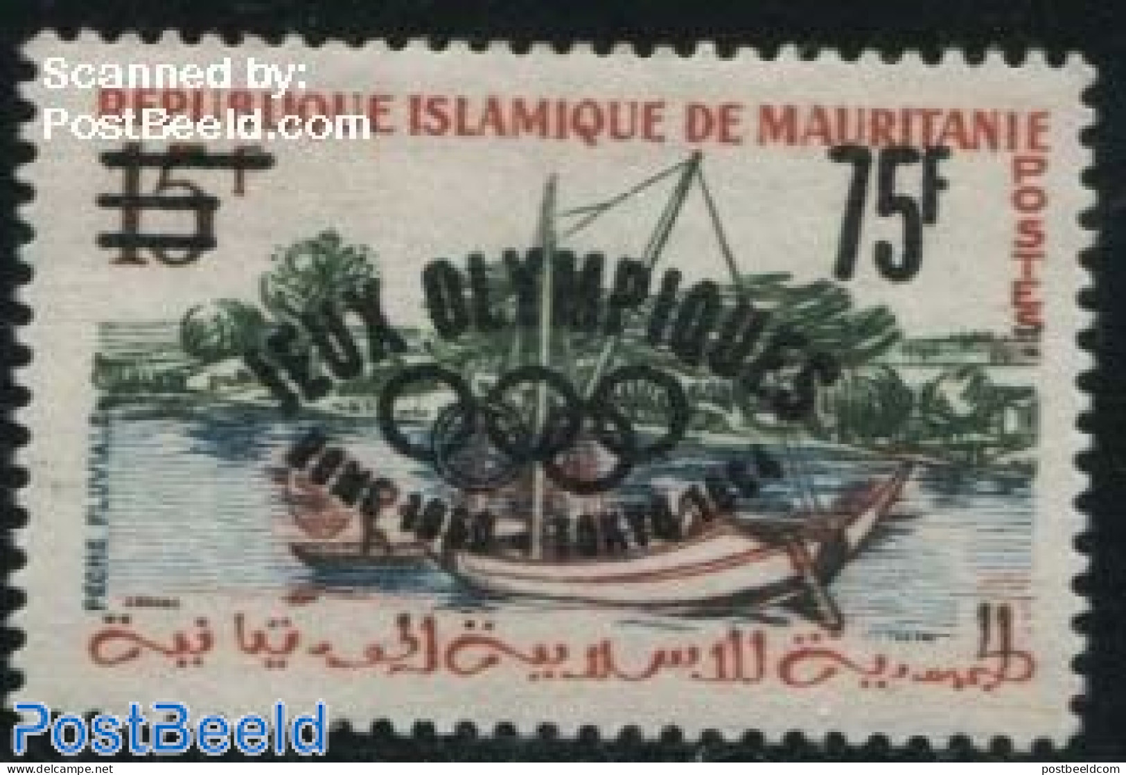 Mauritania 1962 75F On 15F, Stamp Out Of Set, Mint NH, Sport - Transport - Olympic Games - Ships And Boats - Barcos