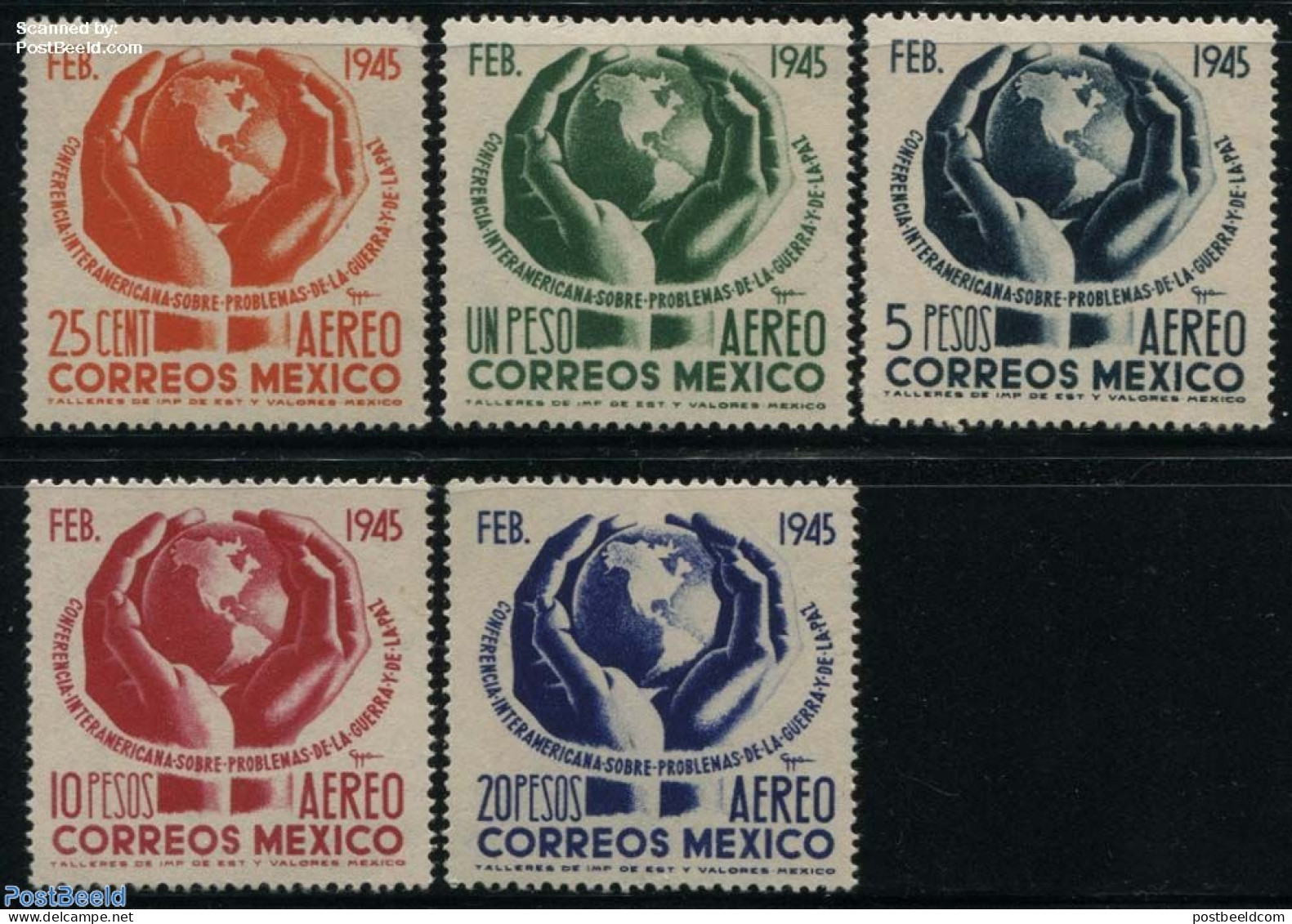 Mexico 1945 Interamerican Conference 5v, Only Airmails, Mint NH, Various - Globes - Géographie