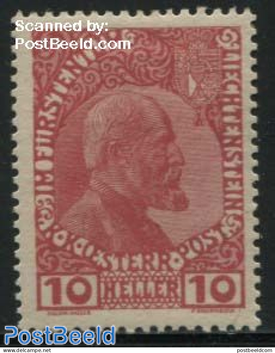 Liechtenstein 1912 10H, Normal Paper, Stamp Out Of Set, Mint NH - Neufs