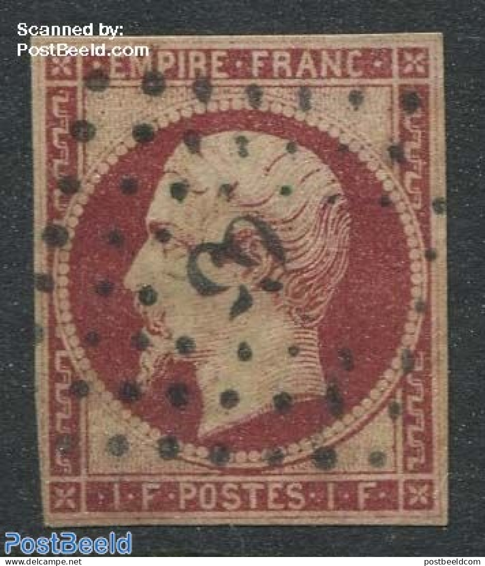 France 1853 1Fr, Carmine, Used, Used Stamps - Oblitérés