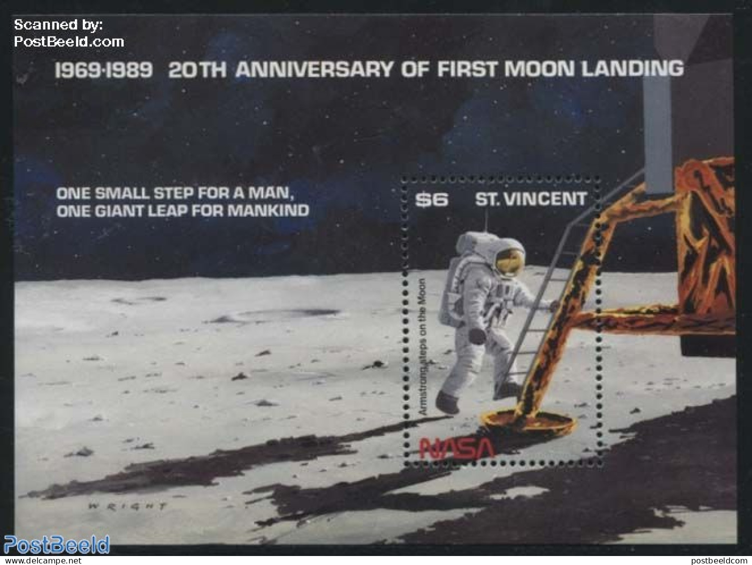 Saint Vincent 1989 Armstrong Steps On The Moon S/s, Mint NH, Transport - Space Exploration - St.Vincent (1979-...)