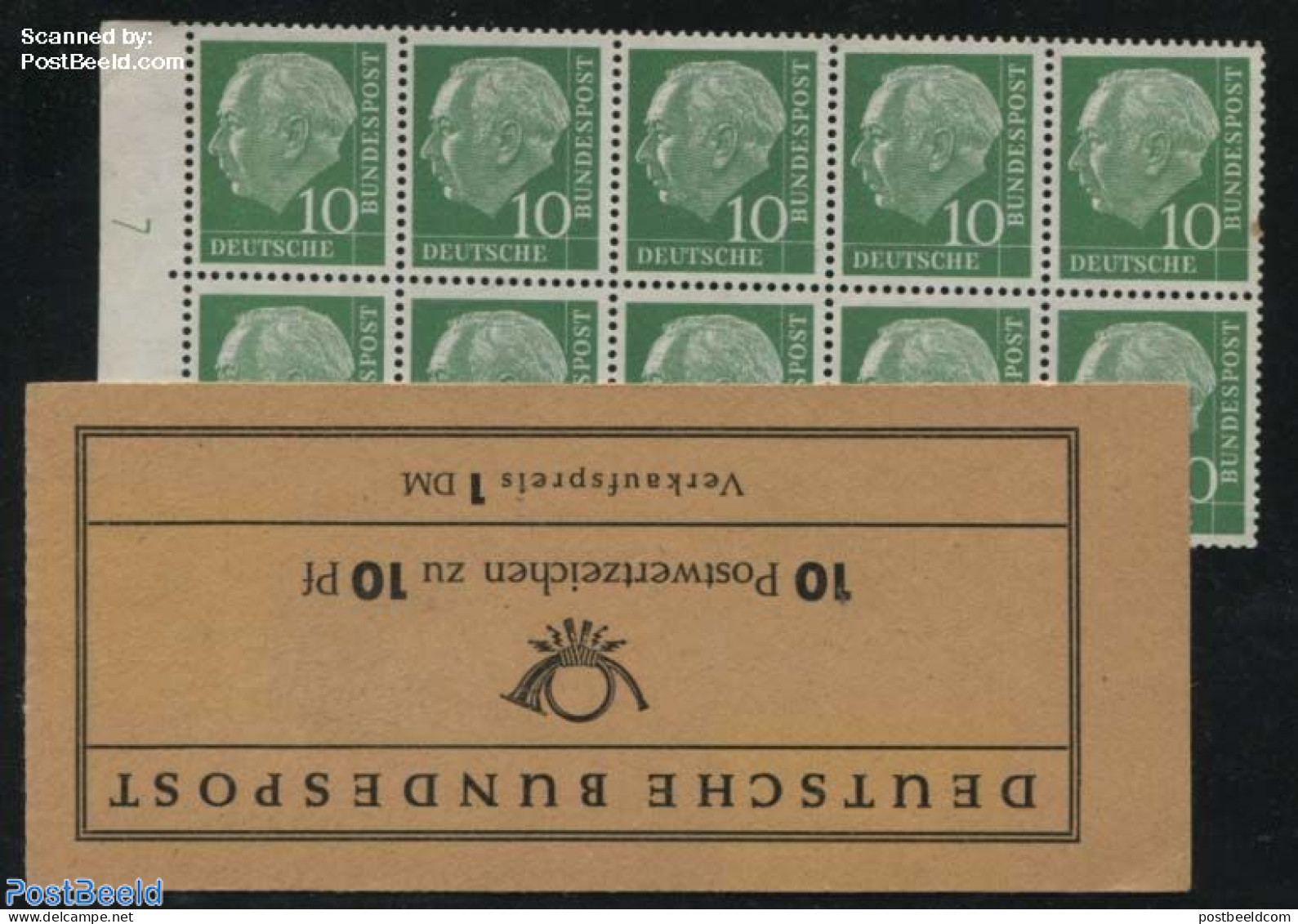 Germany, Federal Republic 1960 Heuss Booklet With Green Laying L, Brown Point And Damaged Perf On Right Above Stamp. R.. - Ongebruikt
