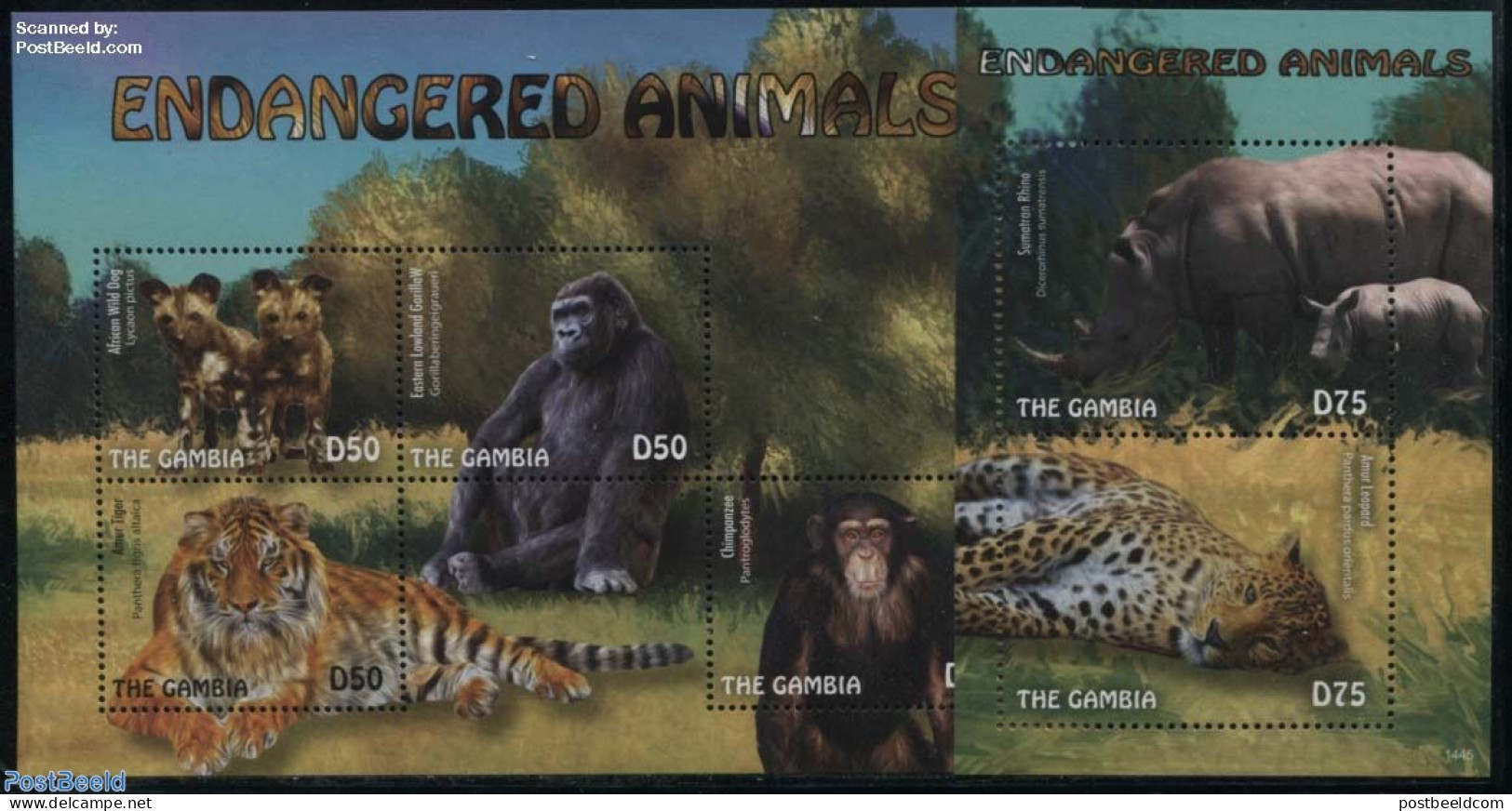 Gambia 2014 Endangered Animals 2 S/s, Mint NH, Nature - Animals (others & Mixed) - Cat Family - Monkeys - Rhinoceros - Gambia (...-1964)