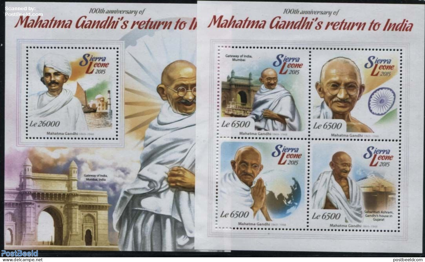 Sierra Leone 2015 Mahatma Gandhi 2 S/s, Mint NH, History - Transport - Various - Flags - Gandhi - Ships And Boats - Gl.. - Mahatma Gandhi
