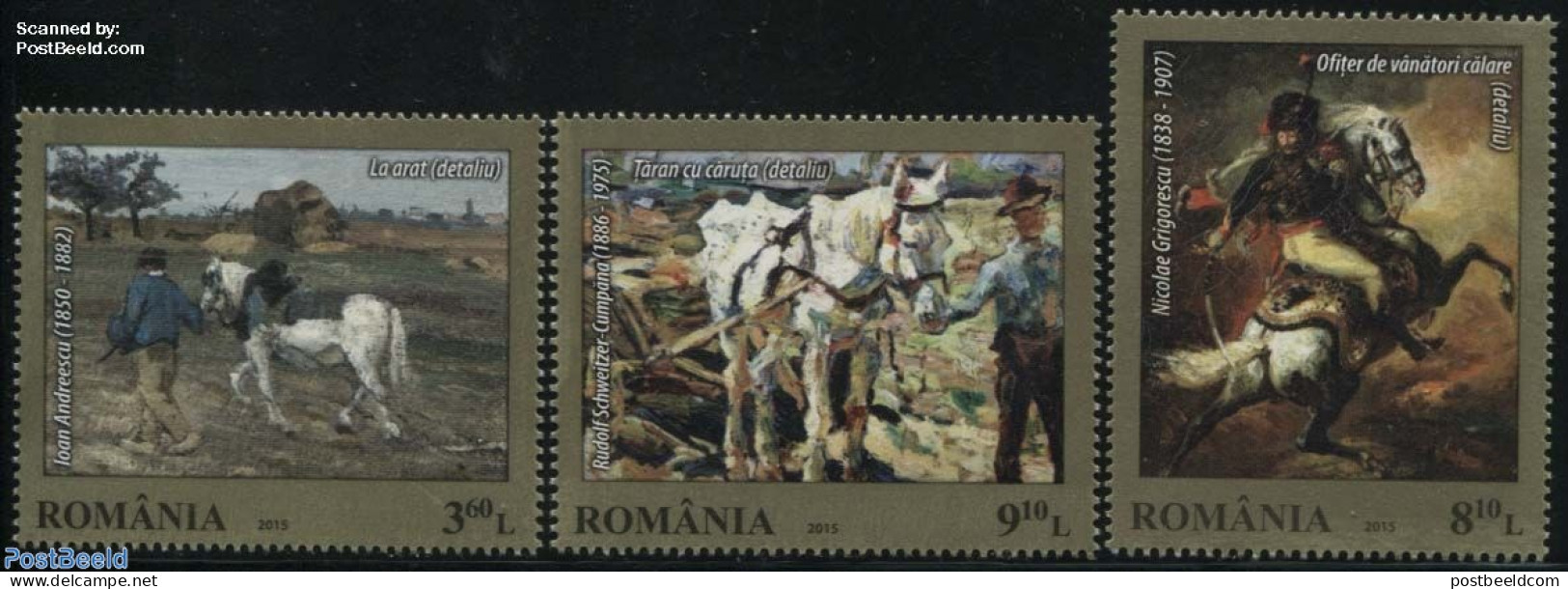 Romania 2015 Horses In Paintings 3v, Mint NH, Nature - Horses - Art - Paintings - Ongebruikt