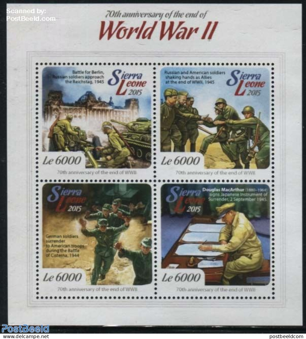 Sierra Leone 2015 World War II 4v M/s, Mint NH, History - Militarism - World War II - Militaria