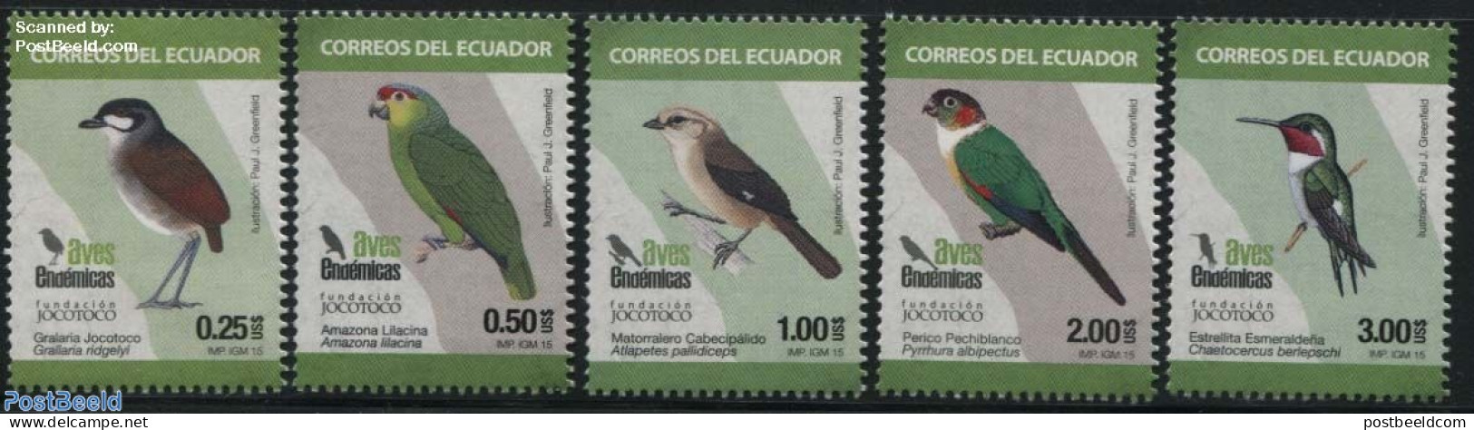 Ecuador 2015 Indegenous Birds 5v, Mint NH, Nature - Birds - Parrots - Ecuador