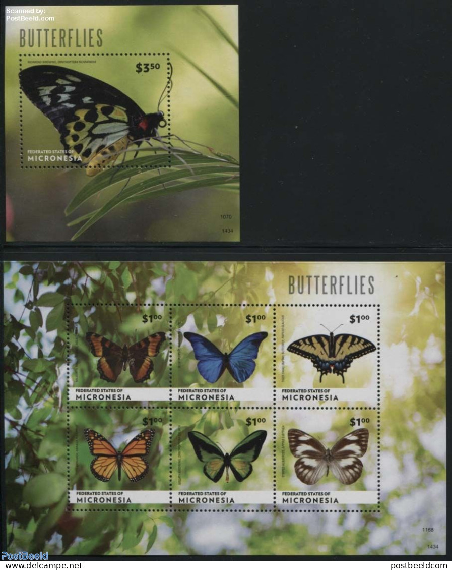 Micronesia 2014 Butterflies 2 S/s, Mint NH, Nature - Butterflies - Micronésie