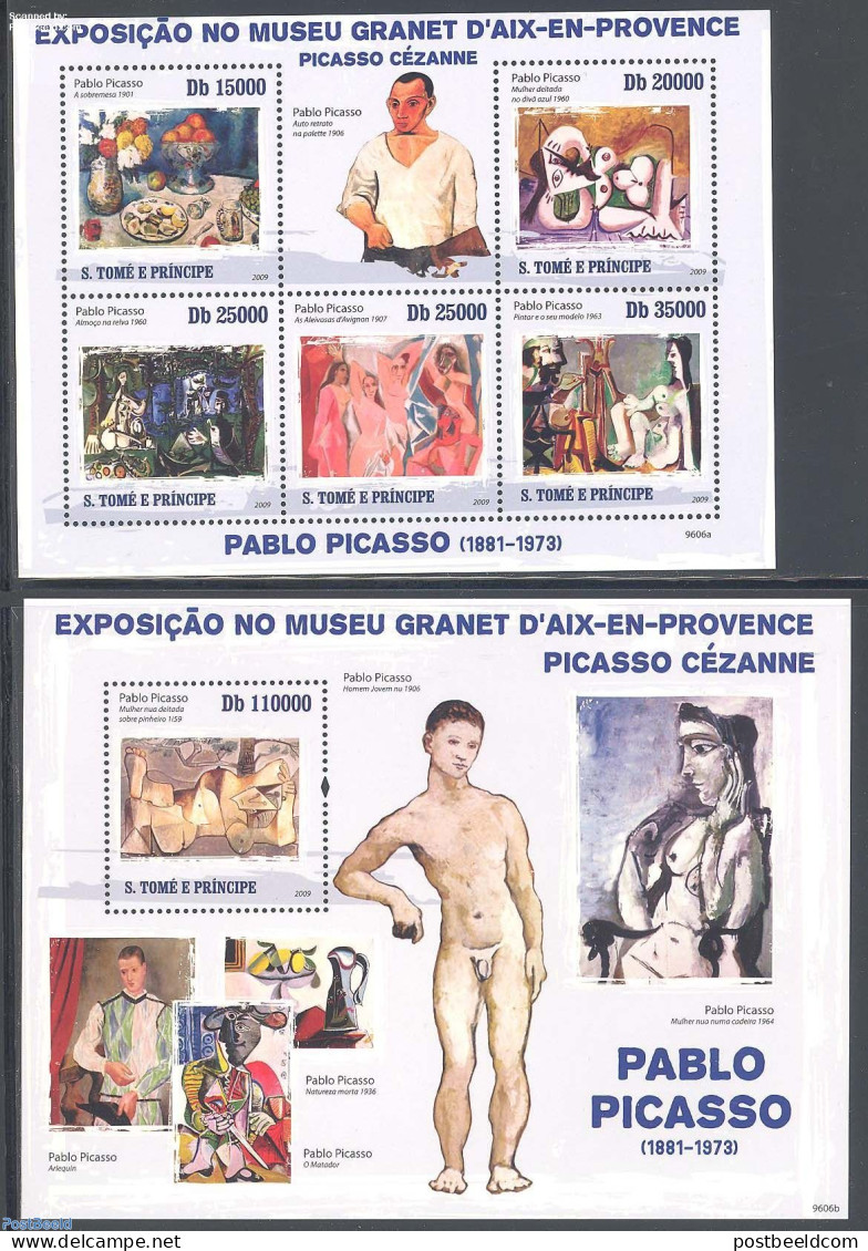 Sao Tome/Principe 2009 Picasso & Cezanne 2 S/s, Mint NH, Art - Modern Art (1850-present) - Nude Paintings - Pablo Pica.. - Sao Tomé Y Príncipe