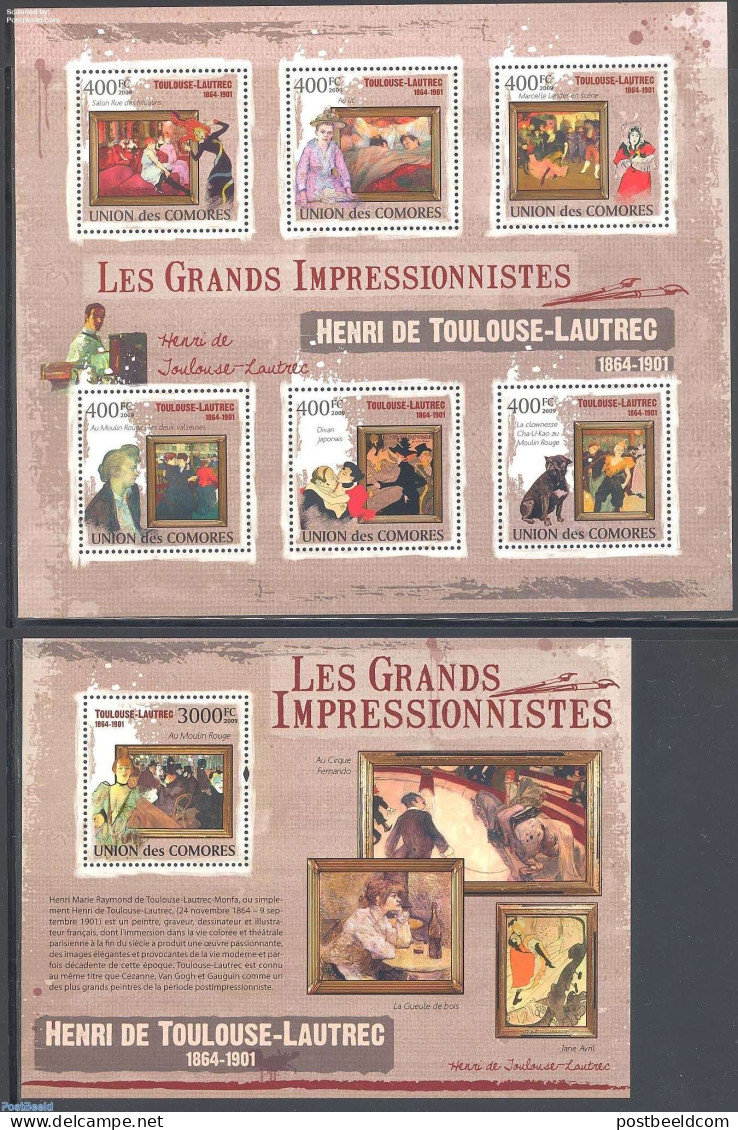Comoros 2009 Henri De Toulouse-Lautrec 2 S/s, Mint NH, Art - Henri De Toulouse-Lautrec - Modern Art (1850-present) - P.. - Isole Comore (1975-...)