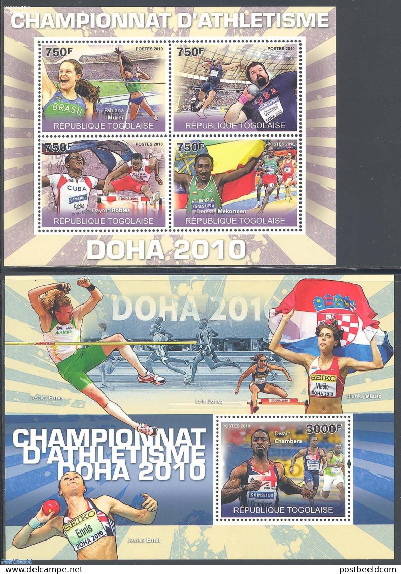 Togo 2010 Athletics Championships Doha 2 S/s, Mint NH, History - Sport - Flags - Athletics - Sport (other And Mixed) - Atletiek