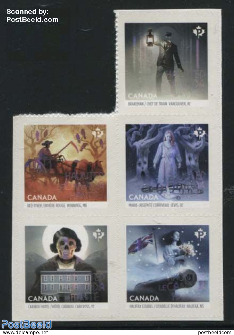 Canada 2015 Haunted Canada 5v S-a, Mint NH, History - Nature - Various - Flags - Cattle - Hotels - Weapons - Art - Fai.. - Nuovi