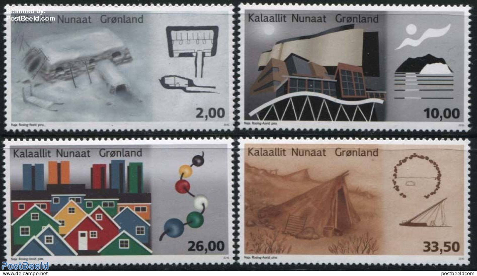 Greenland 2015 Architecture Past & Present 4v, Mint NH, Art - Architecture - Modern Architecture - Unused Stamps