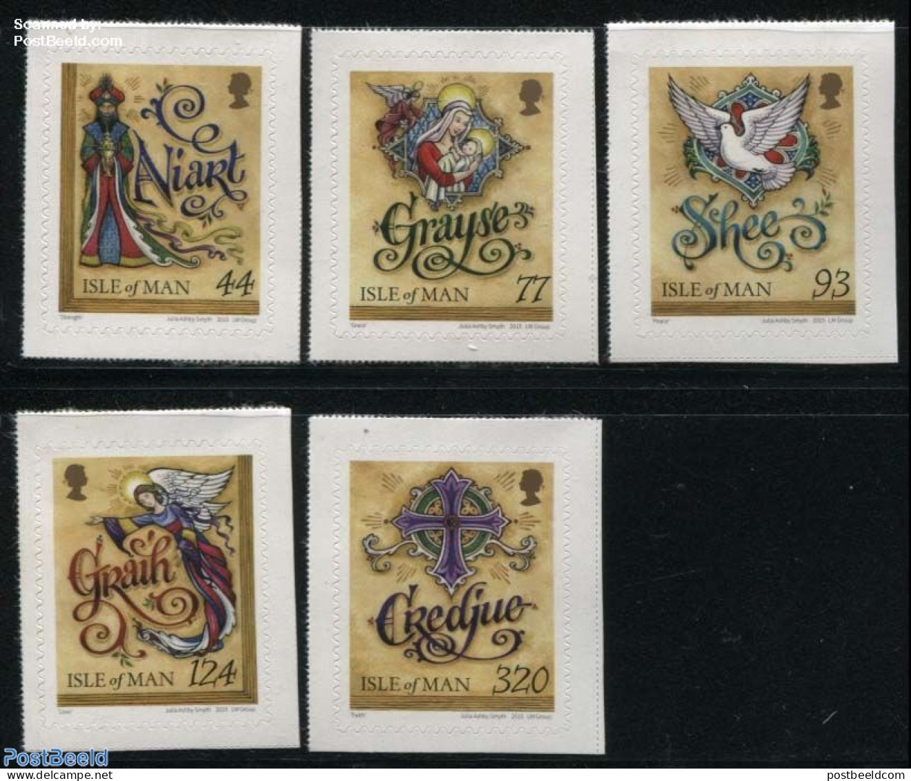 Isle Of Man 2015 Christmas, Manx Prayer Book 5v S-a, Mint NH, Nature - Religion - Birds - Angels - Christmas - Christendom