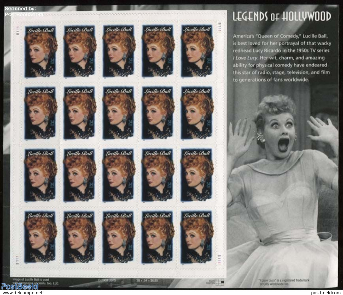 United States Of America 2001 Lucille Ball M/s, Mint NH, Performance Art - Movie Stars - Unused Stamps
