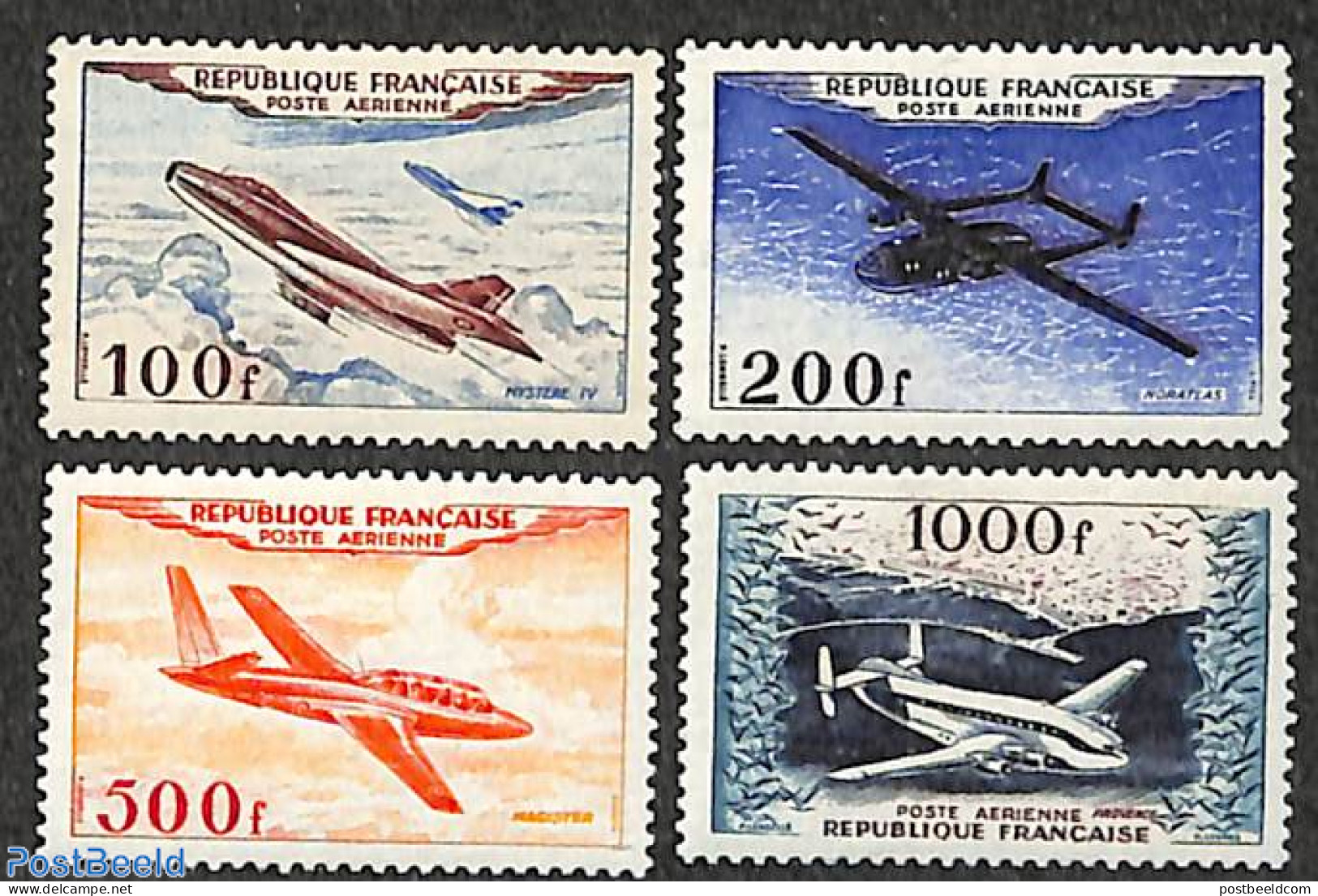 France 1954 Airmail 4v, Unused (hinged), Transport - Aircraft & Aviation - Neufs