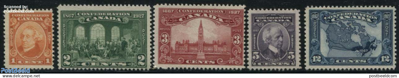 Canada 1927 Confereation 5v, Without Gum, Unused (hinged), Various - Maps - Nuevos