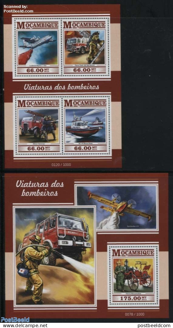 Mozambique 2015 Fire Brigade Vehicles 2 S/s, Mint NH, Transport - Fire Fighters & Prevention - Aircraft & Aviation - S.. - Sapeurs-Pompiers