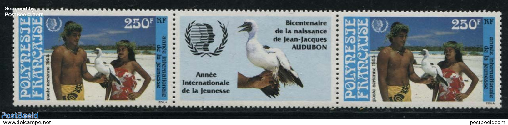French Polynesia 1985 Int. Yout Year, Gutterpair, Mint NH, Nature - Various - Birds - International Youth Year 1984 - Neufs
