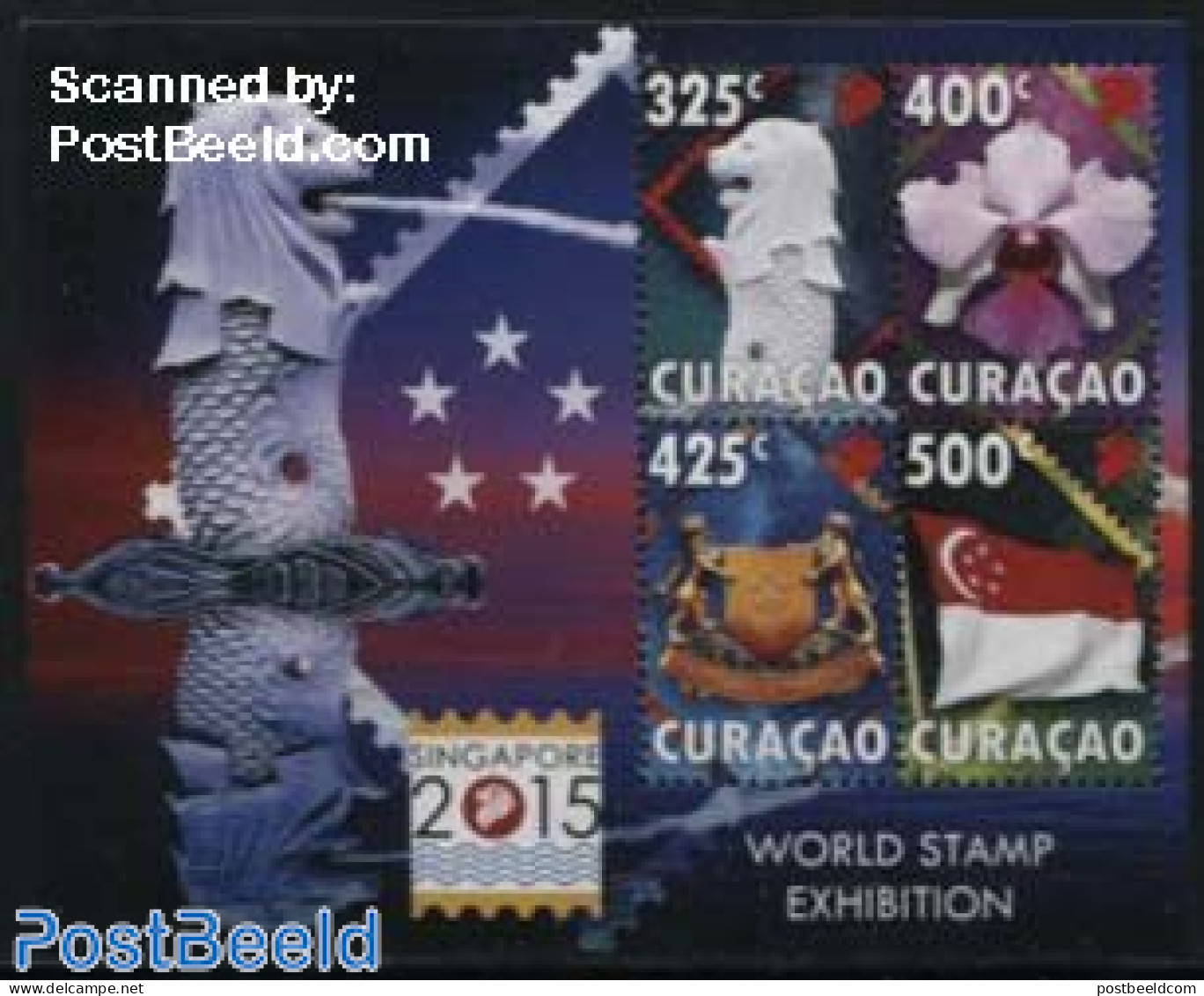 Curaçao 2015 Singapore 2015 4v M/s, Mint NH, History - Nature - Coat Of Arms - Flags - Orchids - Philately - Curaçao, Nederlandse Antillen, Aruba