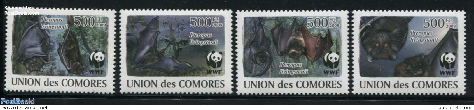 Comoros 2009 WWF, Bats 4v, Mint NH, Nature - Bats - World Wildlife Fund (WWF) - Isole Comore (1975-...)