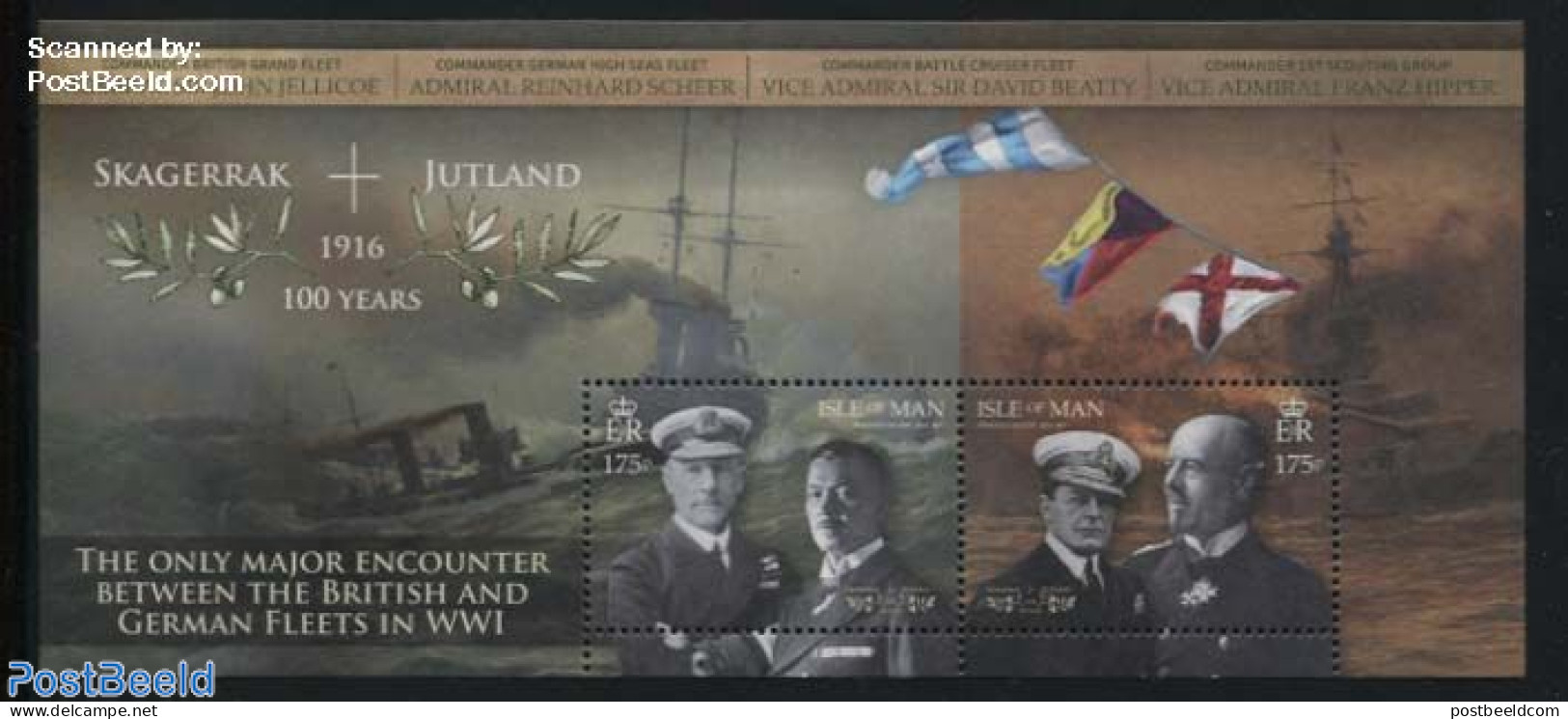 Isle Of Man 2016 Battle Of Jutland S/s, Mint NH, History - Transport - Various - Flags - Militarism - Ships And Boats .. - Militaria