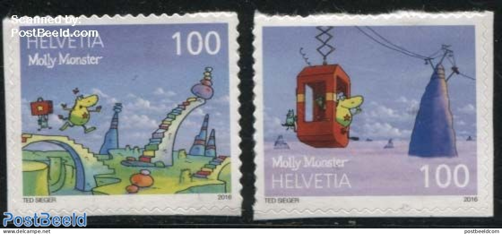 Switzerland 2016 Molly Monster 2v S-a, Mint NH, Transport - Cableways - Art - Children's Books Illustrations - Comics .. - Unused Stamps