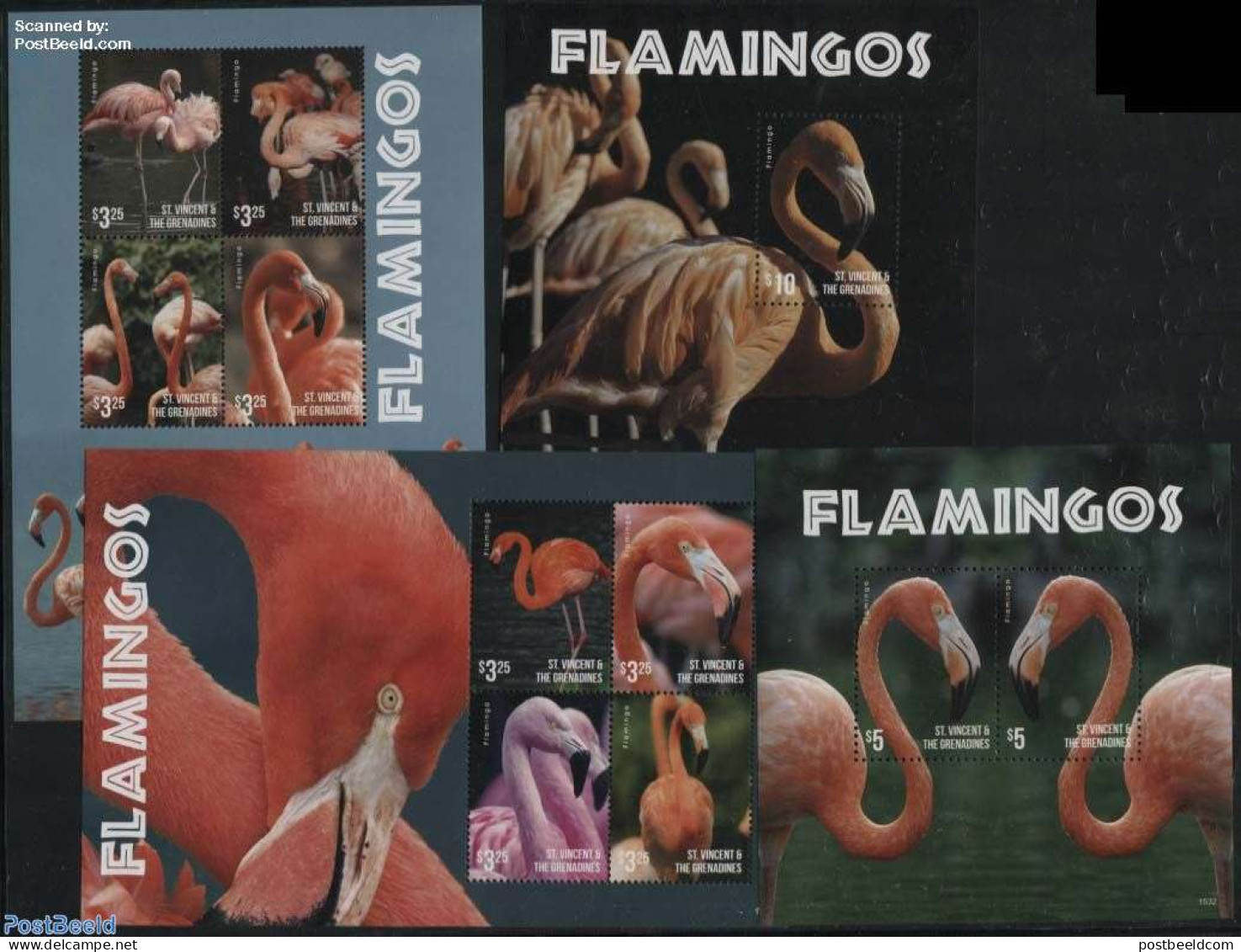 Saint Vincent 2015 Flamingos 4 S/s, Mint NH, Nature - Birds - St.Vincent (1979-...)