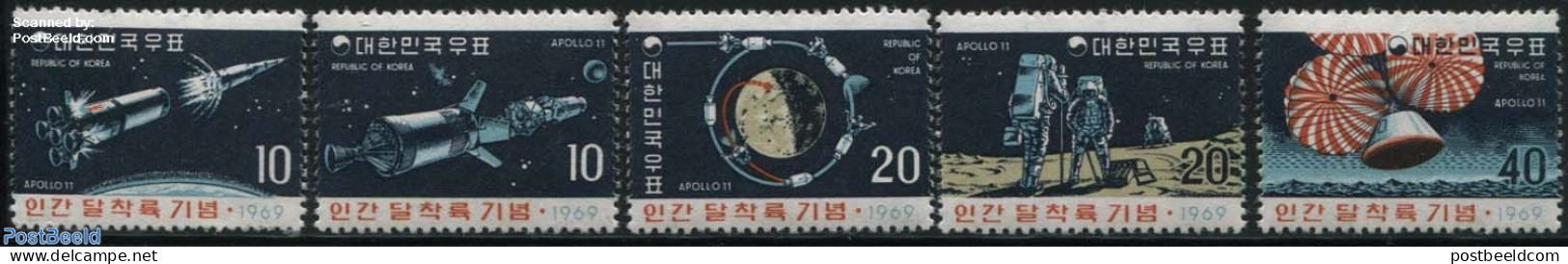 Korea, South 1969 Apollo 11 5v, Mint NH, Transport - Space Exploration - Corée Du Sud