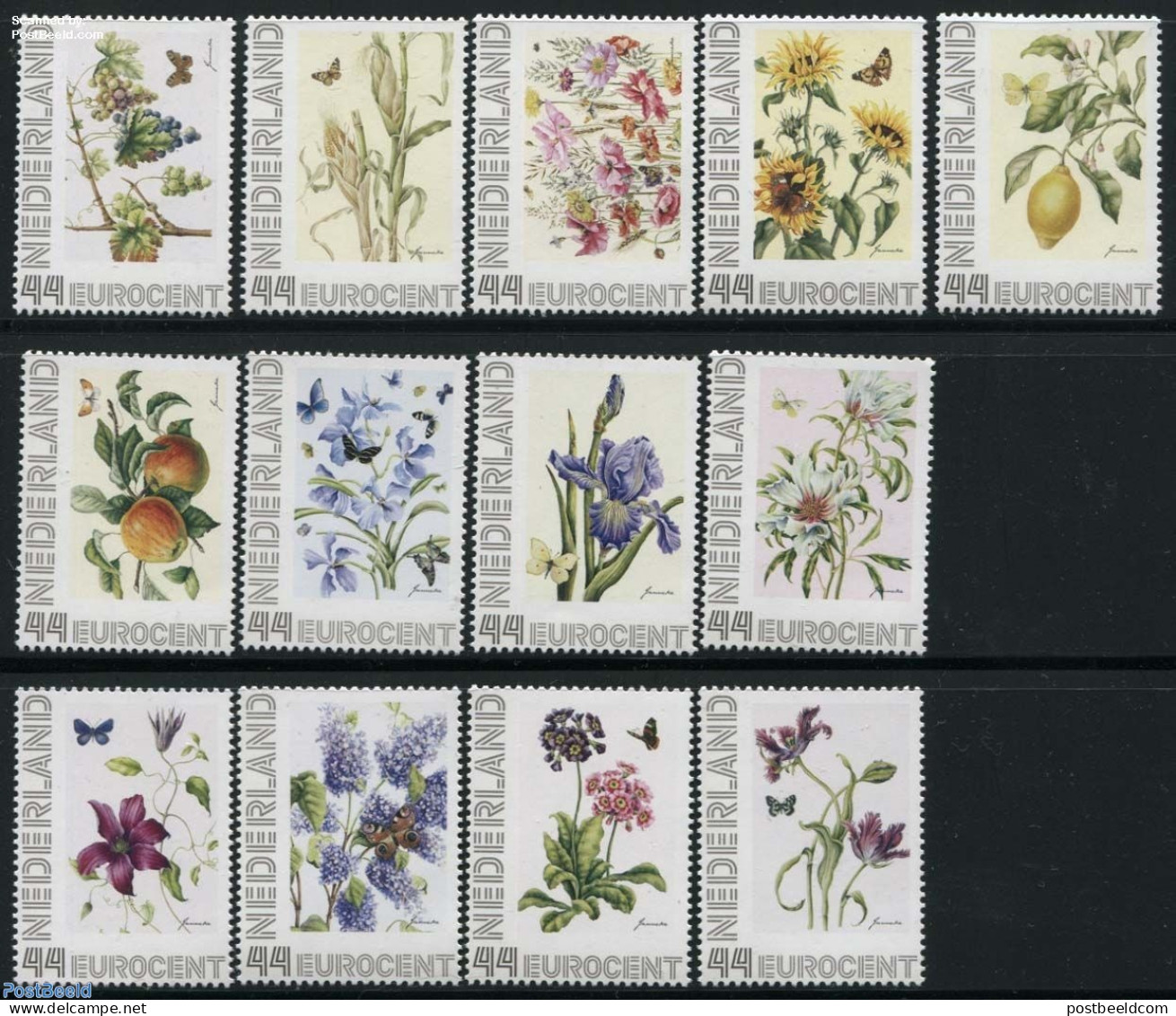 Netherlands - Personal Stamps TNT/PNL 2008 Flowers, Janneke Brinkman, Only Stamps With Butterflies 13v, Mint NH, Natur.. - Wijn & Sterke Drank