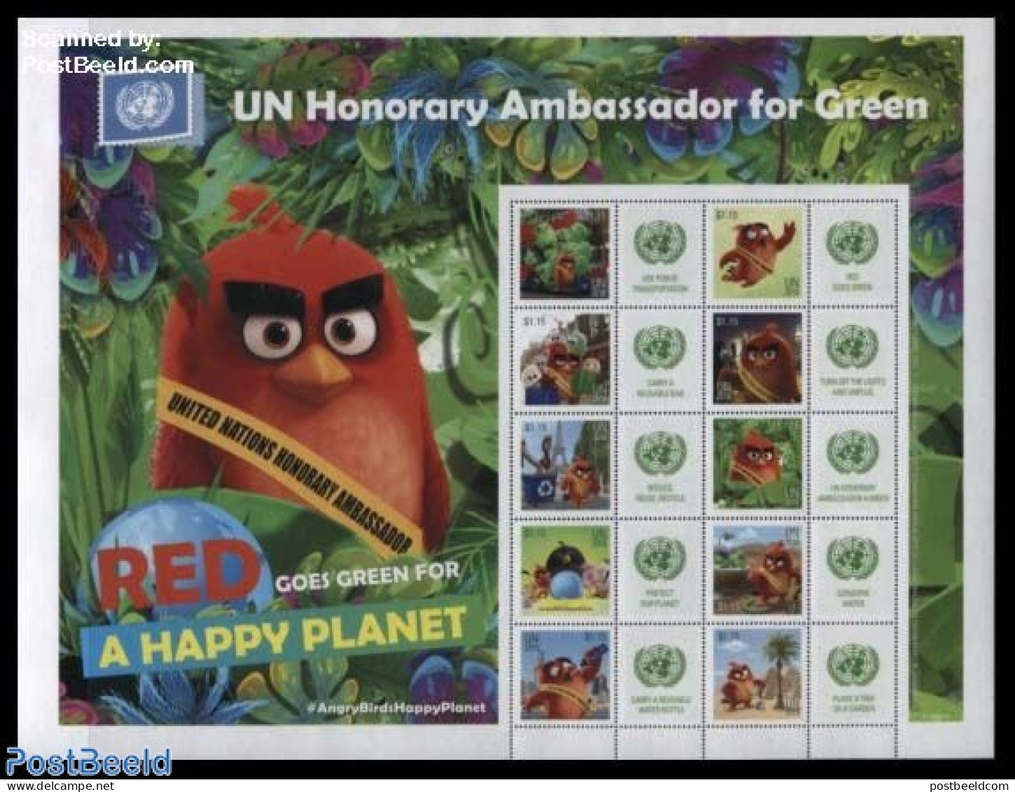 United Nations, New York 2016 Angry Birds Personal Stamps 10v M/s (Personal Tabs May Vary), Mint NH, Performance Art -.. - Cinema