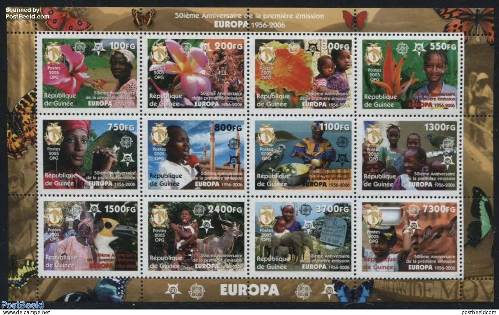 Guinea, Republic 2006 50 Years Europa Stamps 12v M/s, Mint NH, History - Nature - Europa Hang-on Issues - Animals (oth.. - Europäischer Gedanke