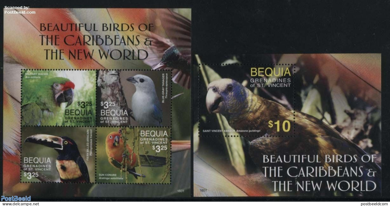 Saint Vincent & The Grenadines 2016 Bequia, Birds Of The Carribbeans 2 S/s, Mint NH, Nature - Birds - Parrots - St.Vincent Und Die Grenadinen