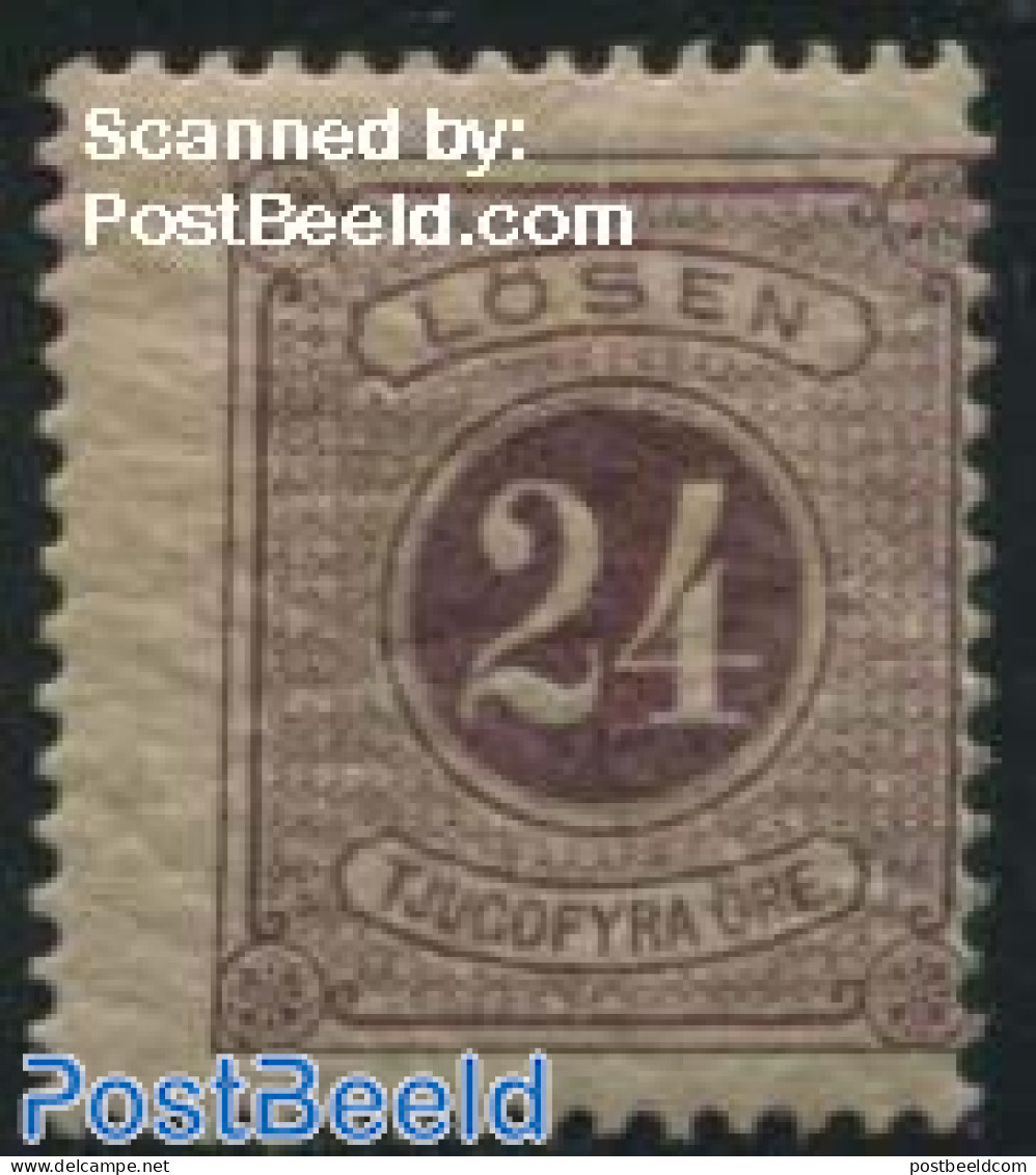 Sweden 1874 Postage Due 24o, Perf. 13, Violet, Stamp Out Of Se, Unused (hinged) - Andere & Zonder Classificatie