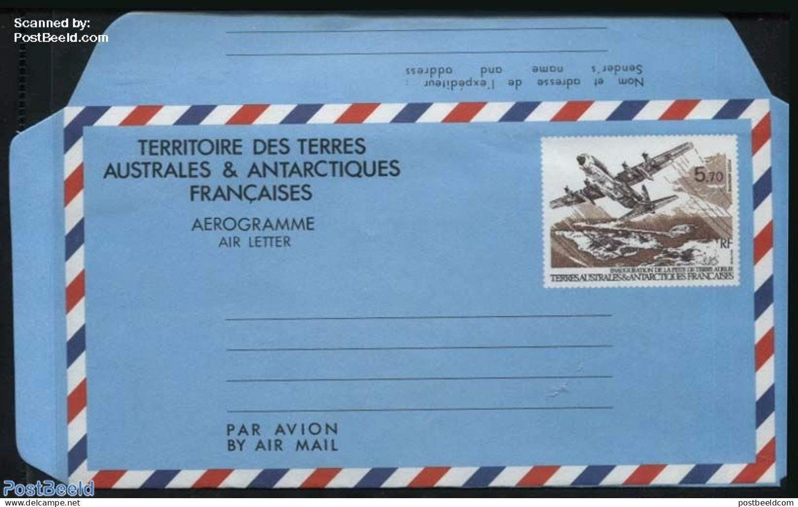 French Antarctic Territory 1993 Aerogramme 5.70, Two Sender Lines, Unused Postal Stationary, Transport - Aircraft & Av.. - Lettres & Documents
