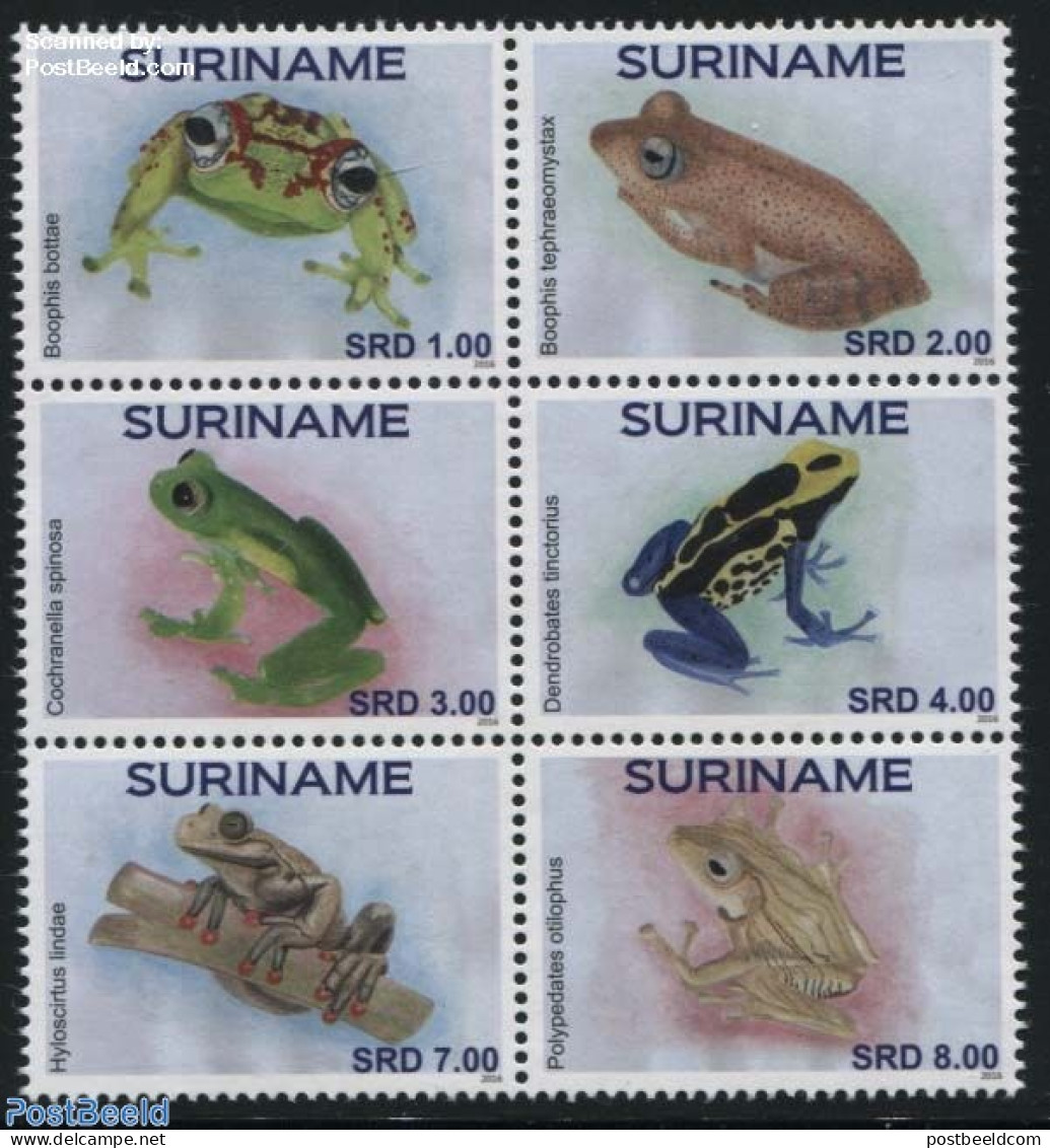 Suriname, Republic 2016 Frogs 6v [++], Mint NH, Nature - Frogs & Toads - Surinam
