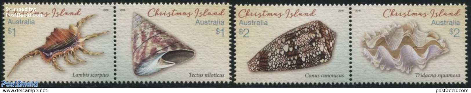Christmas Islands 2016 Shells 4v (2x[:]), Mint NH, Nature - Shells & Crustaceans - Vie Marine