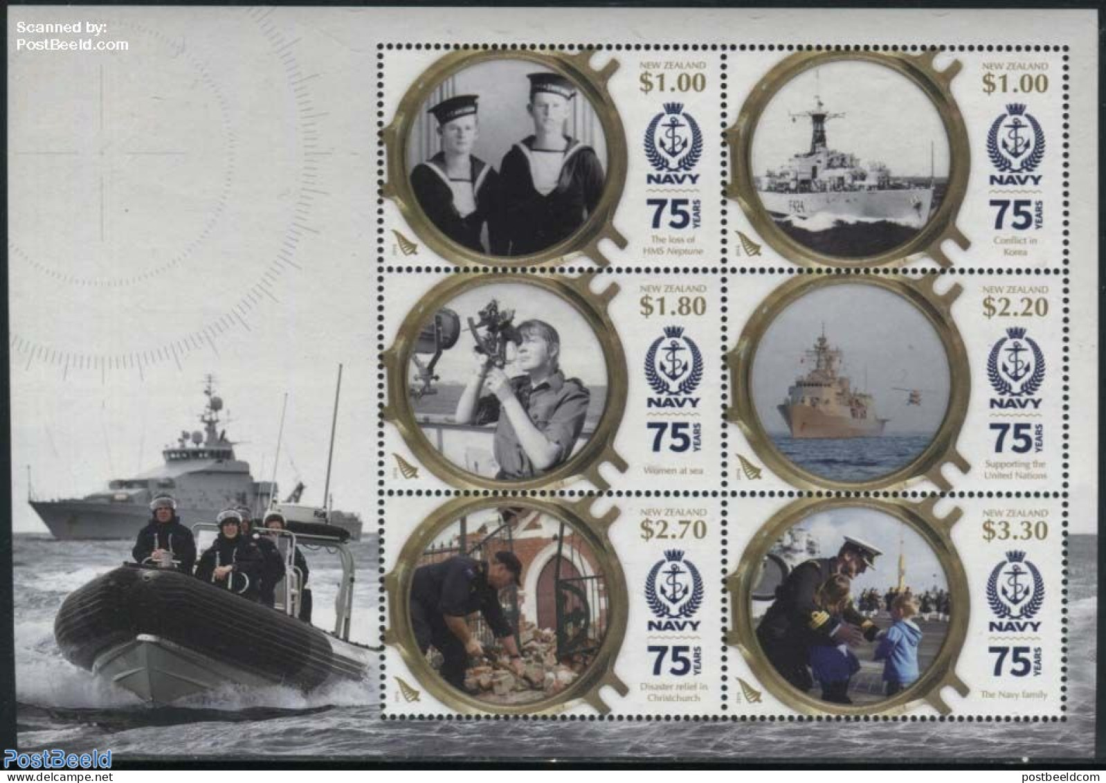 New Zealand 2016 75 Years Navy S/s, Mint NH, History - Science - Transport - Women - Astronomy - Helicopters - Ships A.. - Ongebruikt