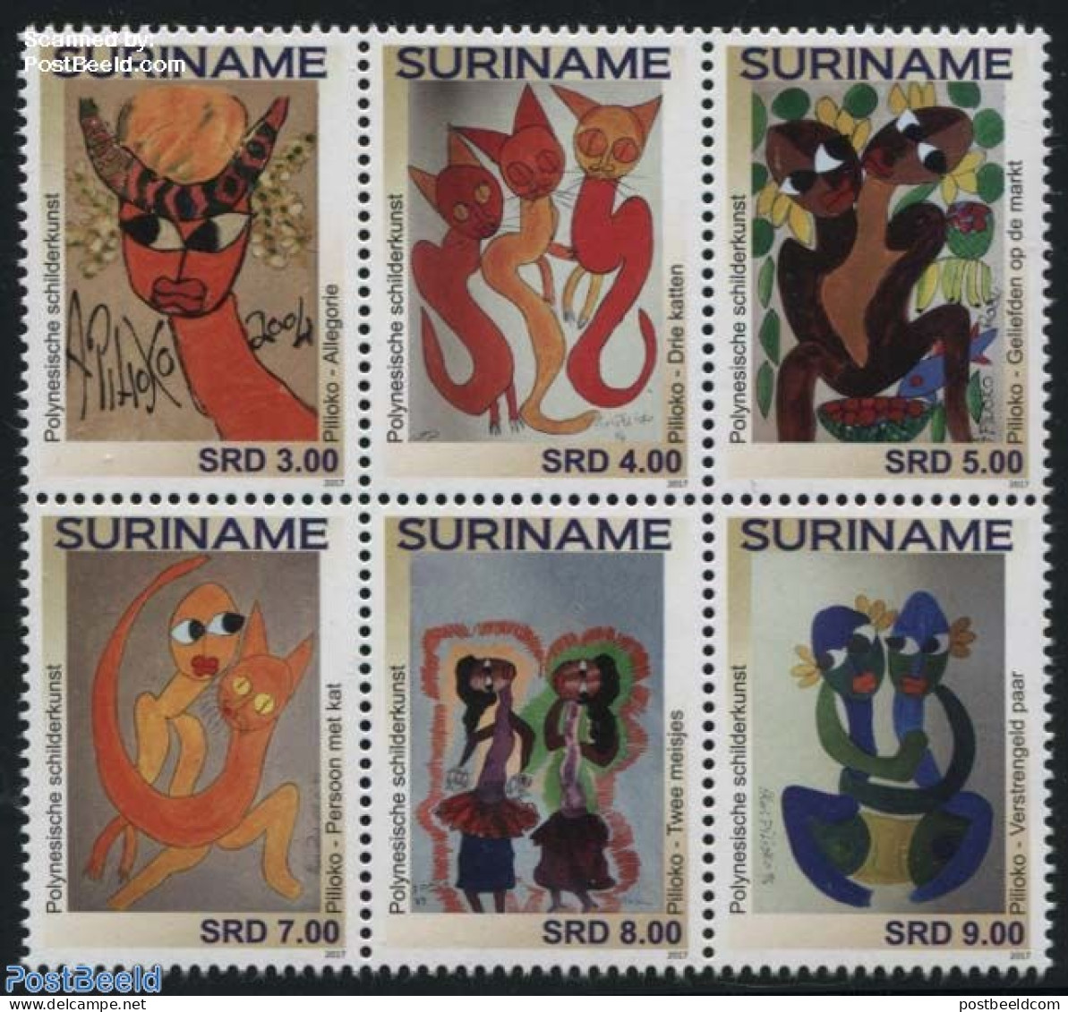 Suriname, Republic 2017 Polynesian Paintings 6v [++], Mint NH, Art - Paintings - Suriname