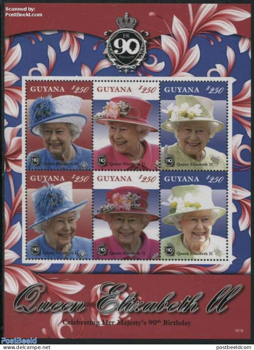 Guyana 2016 Queen Elizabeth 90th Birthday 6v M/s, Mint NH, History - Kings & Queens (Royalty) - Case Reali