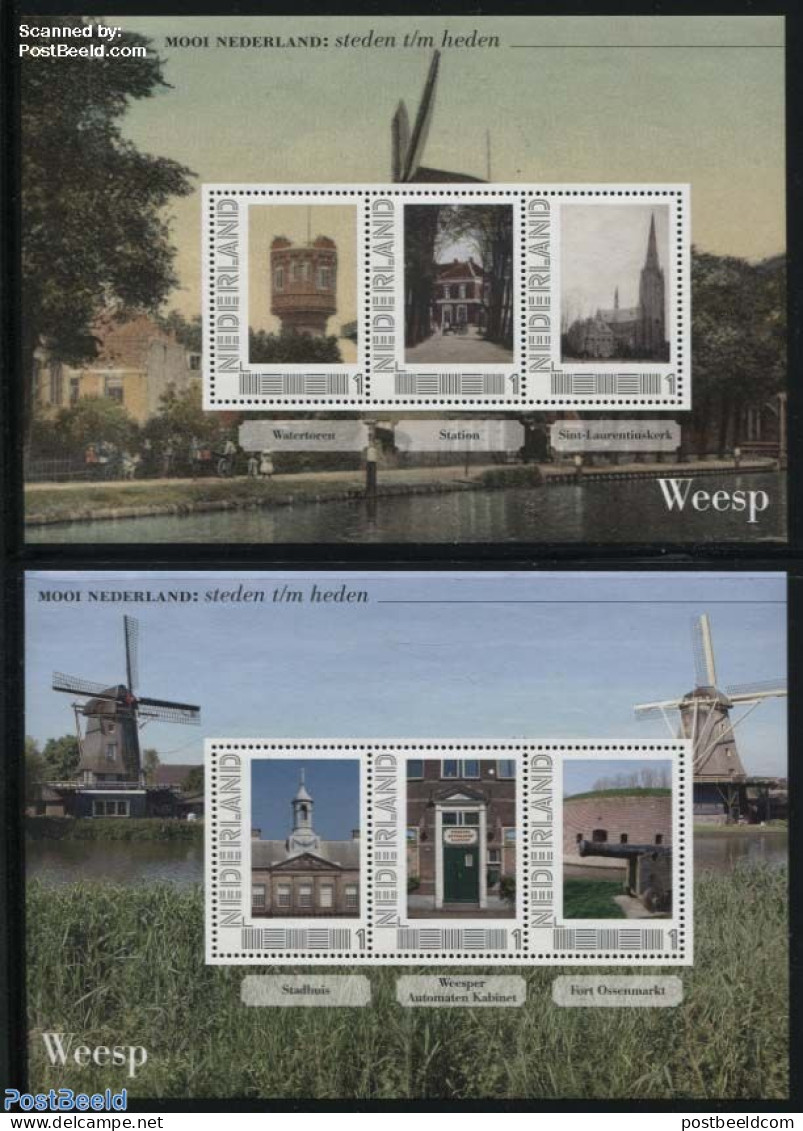 Netherlands - Personal Stamps TNT/PNL 2011 Cities In The Past And Present 2 S/s, Weesp, Mint NH, Various - Mills (Wind.. - Mulini