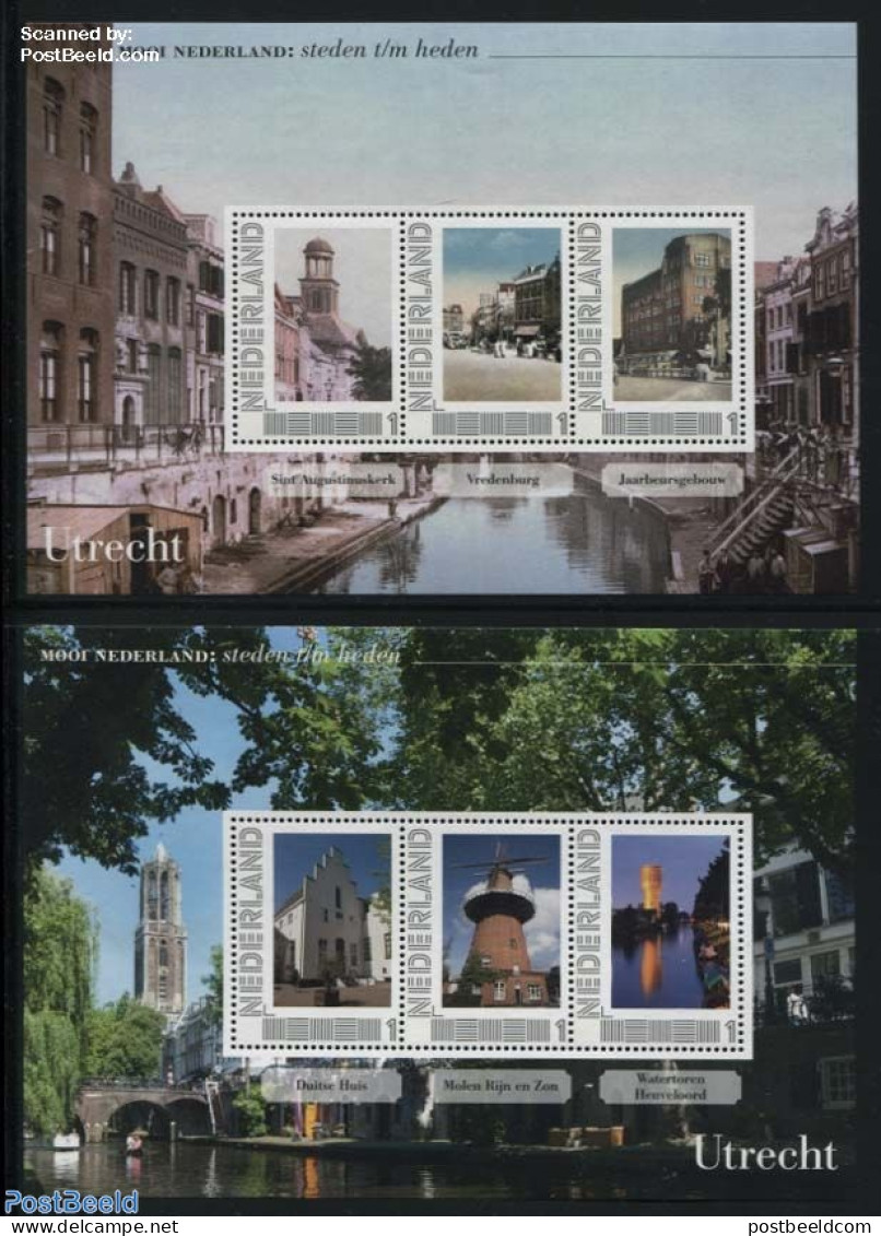 Netherlands - Personal Stamps TNT/PNL 2011 Cities In The Past And Present 2 S/s, Utrecht, Mint NH, Various - Mills (Wi.. - Mulini
