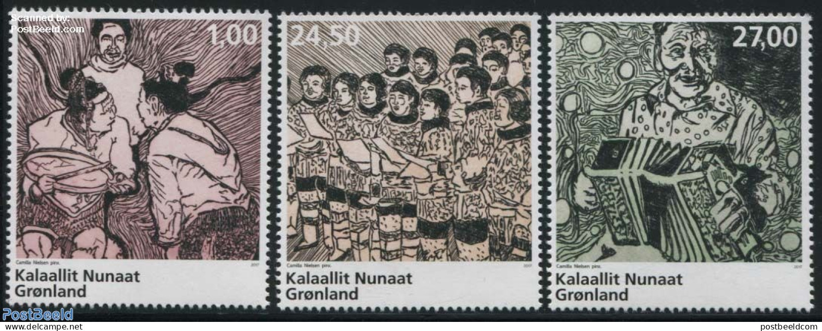 Greenland 2017 Music 3v, Mint NH, Performance Art - Music - Musical Instruments - Unused Stamps