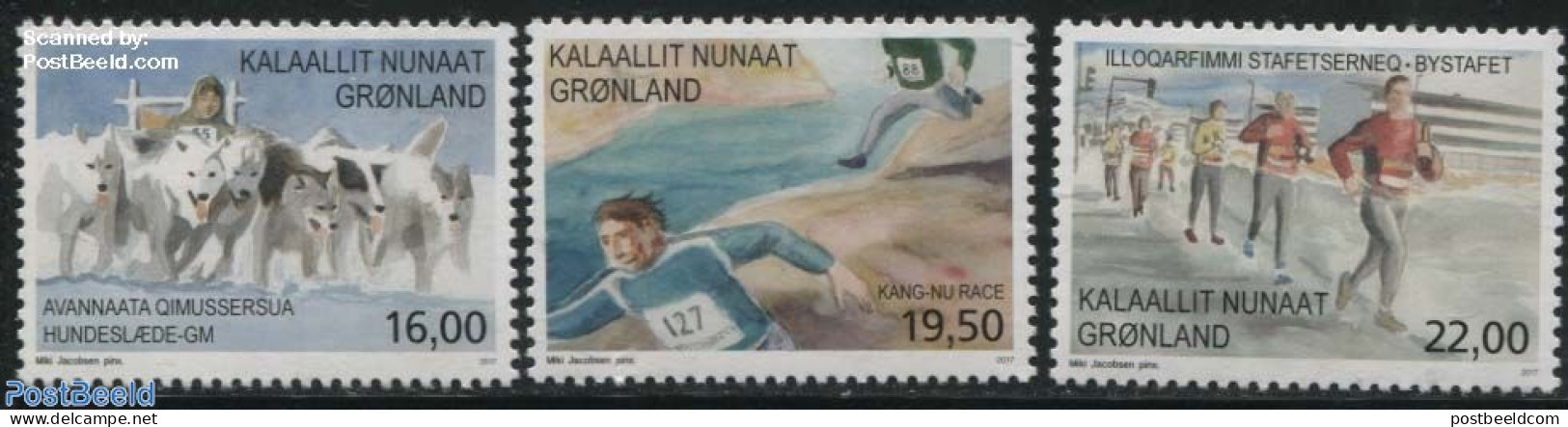 Greenland 2017 Sports 3v, Mint NH, Nature - Sport - Dogs - Athletics - Sport (other And Mixed) - Ungebraucht