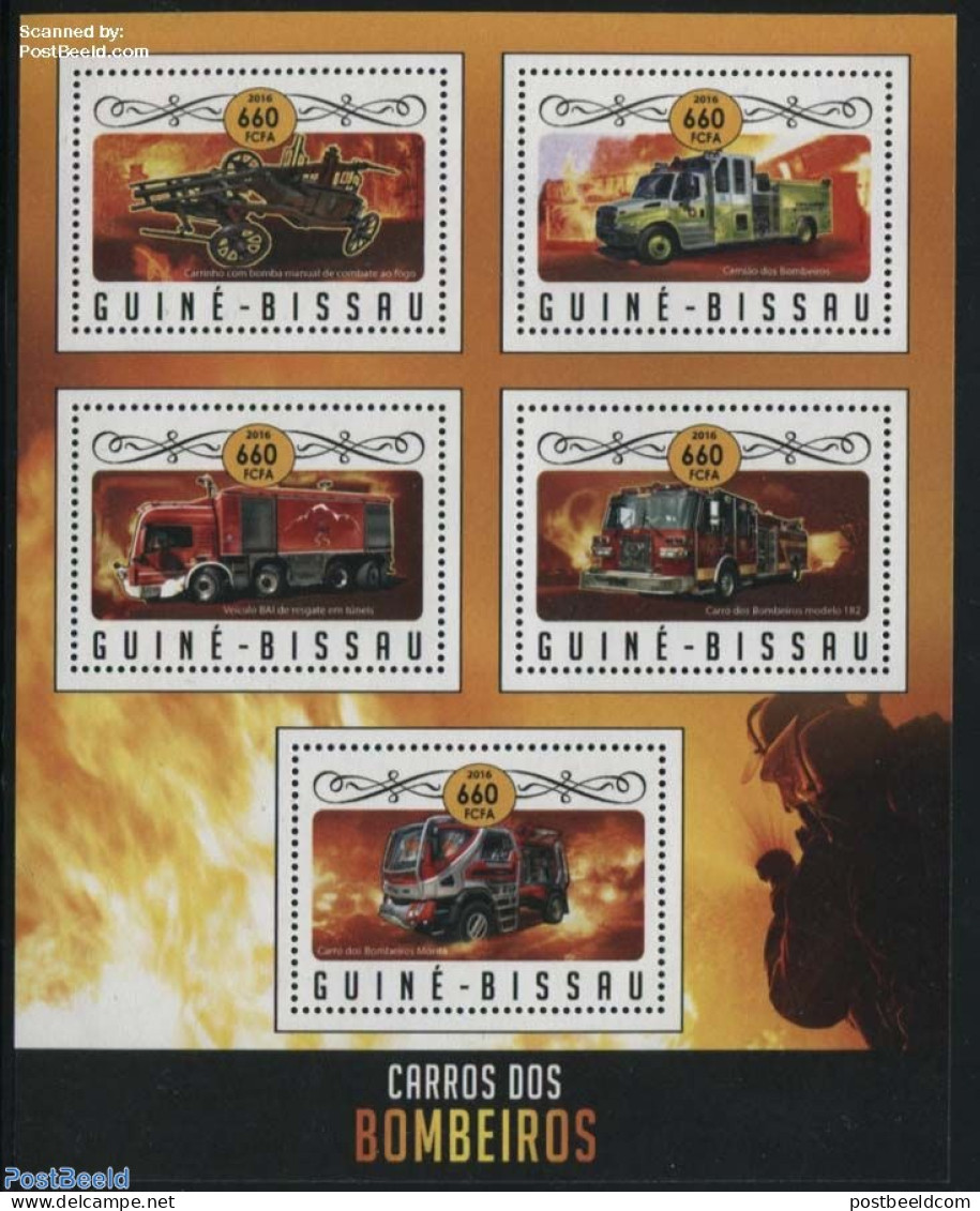 Guinea Bissau 2016 Fire Engines 4v M/s, Mint NH, Transport - Automobiles - Fire Fighters & Prevention - Voitures