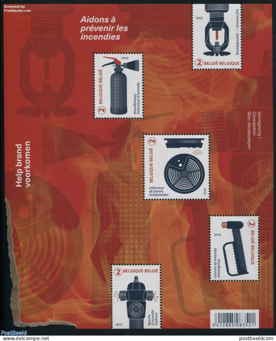 Belgium 2017 Fire Prevention S/s, Mint NH, Transport - Fire Fighters & Prevention - Unused Stamps