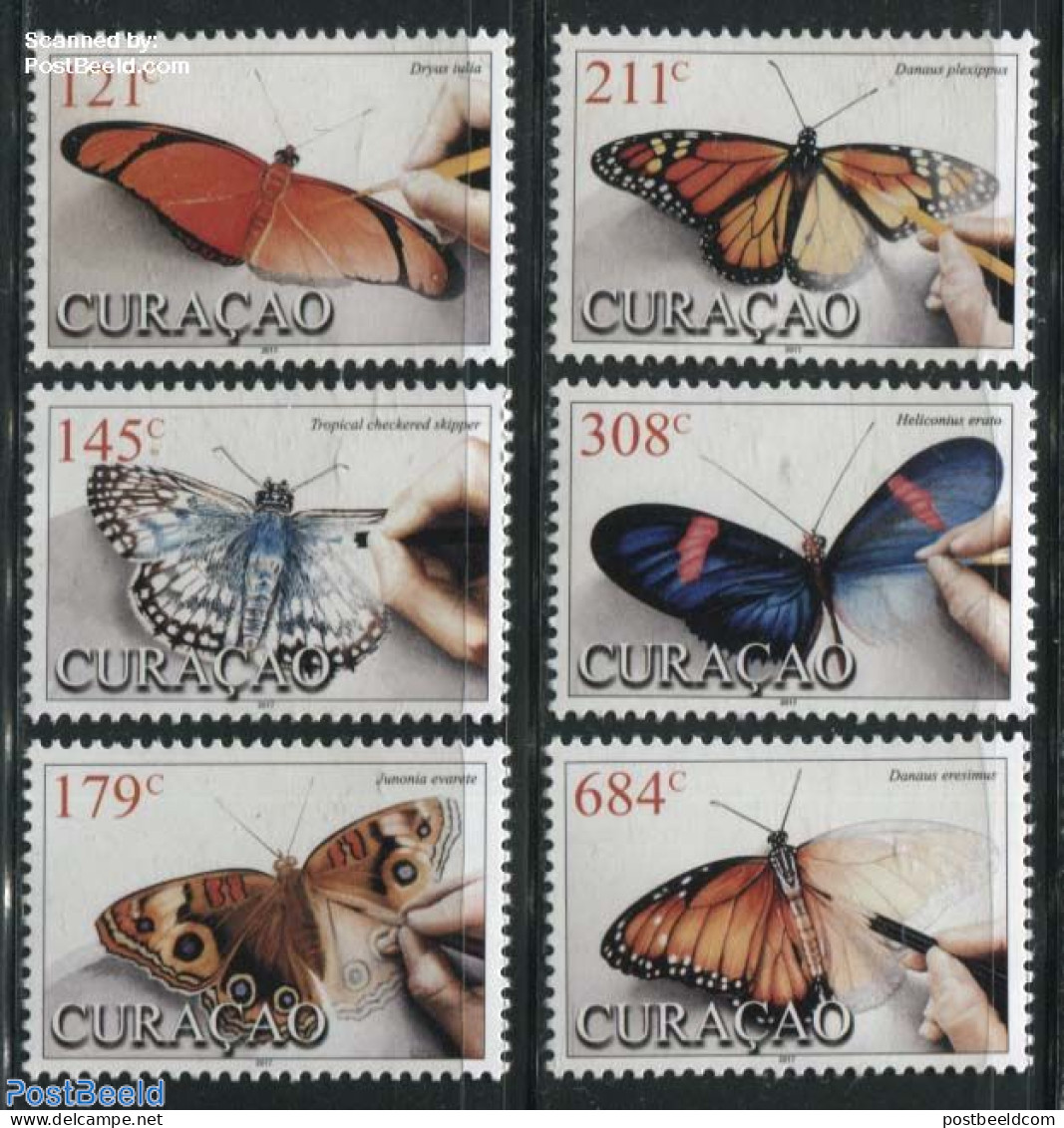 Curaçao 2017 Butterflies 6v, Mint NH, Nature - Butterflies - Curaçao, Antille Olandesi, Aruba