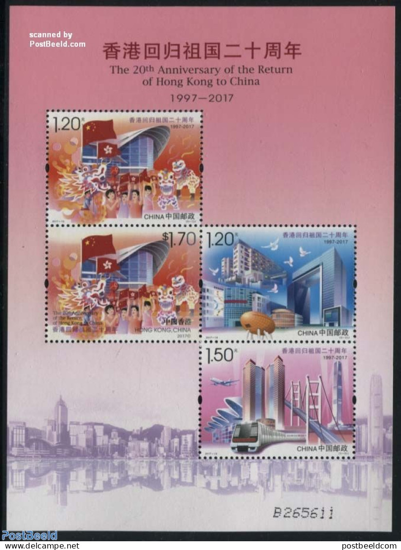 Hong Kong 2017 Return To China S/s, Joint Issue China, Mint NH, History - Transport - Various - Flags - Aircraft & Avi.. - Neufs