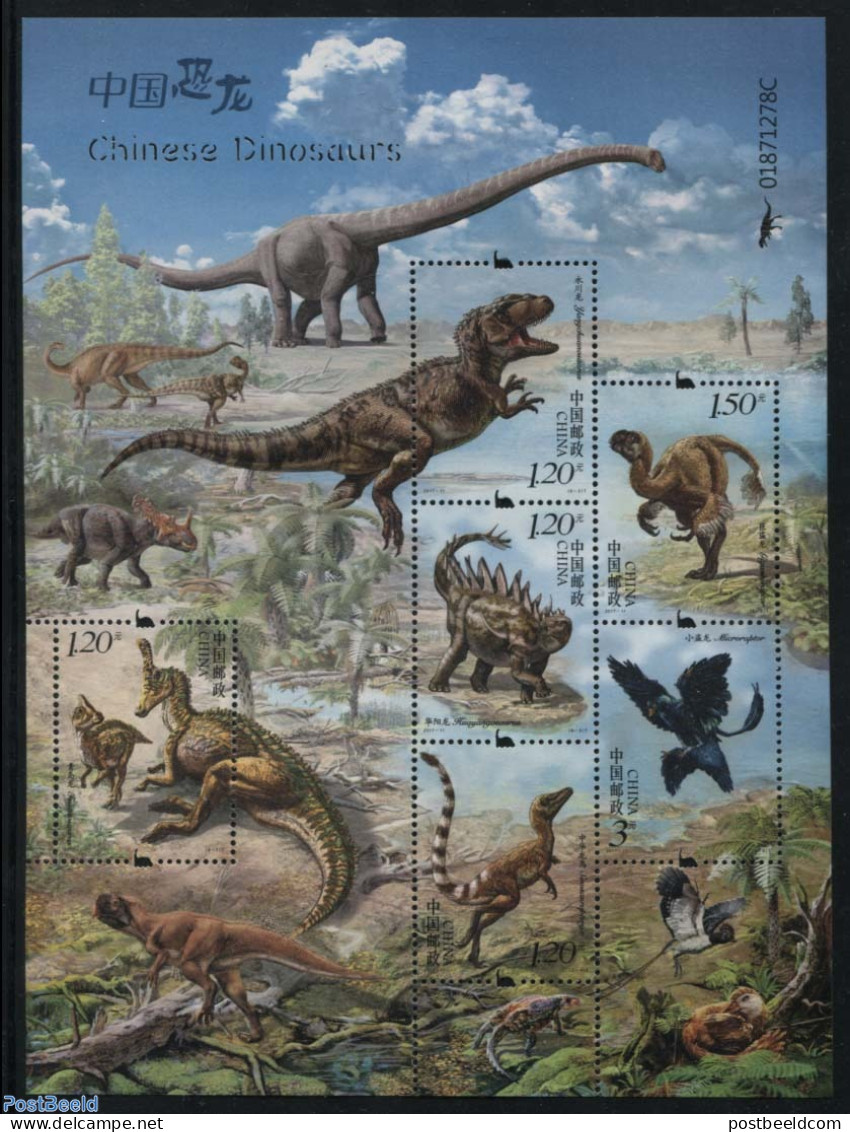 China People’s Republic 2017 Dinosaurs 6v M/s, Mint NH, Nature - Prehistoric Animals - Unused Stamps