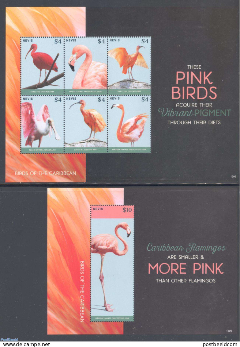 Nevis 2015 Flamingos 2 S/s, Mint NH, Nature - Birds - St.Kitts Und Nevis ( 1983-...)